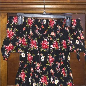 Off the shoulder flowered dress.